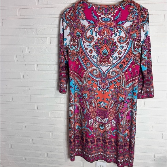 Tiana B Pink Colorful Geometric 3/4 sleeve Mini Dress, Women’s Size Medium - Picture 4 of 9